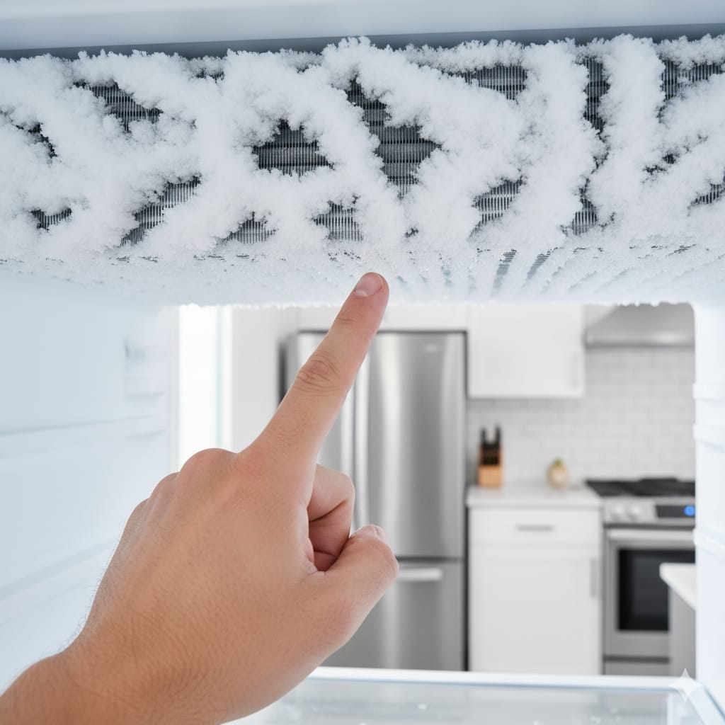 top freezer not freezing due to heavy frost buildup on evaporator coil