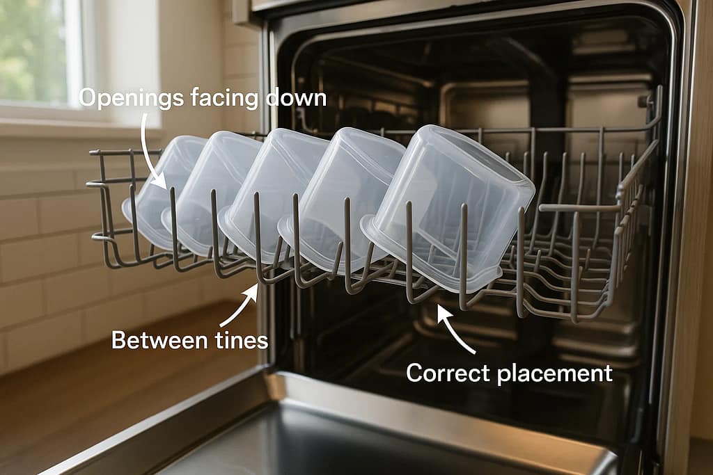 Comparison of damaged non-dishwasher-safe plastic versus intact dishwasher-safe containers