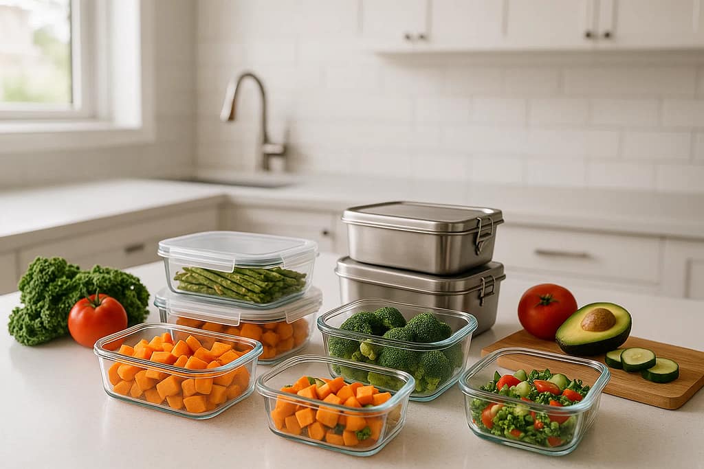 Glass and stainless steel food storage alternatives to plastic containers